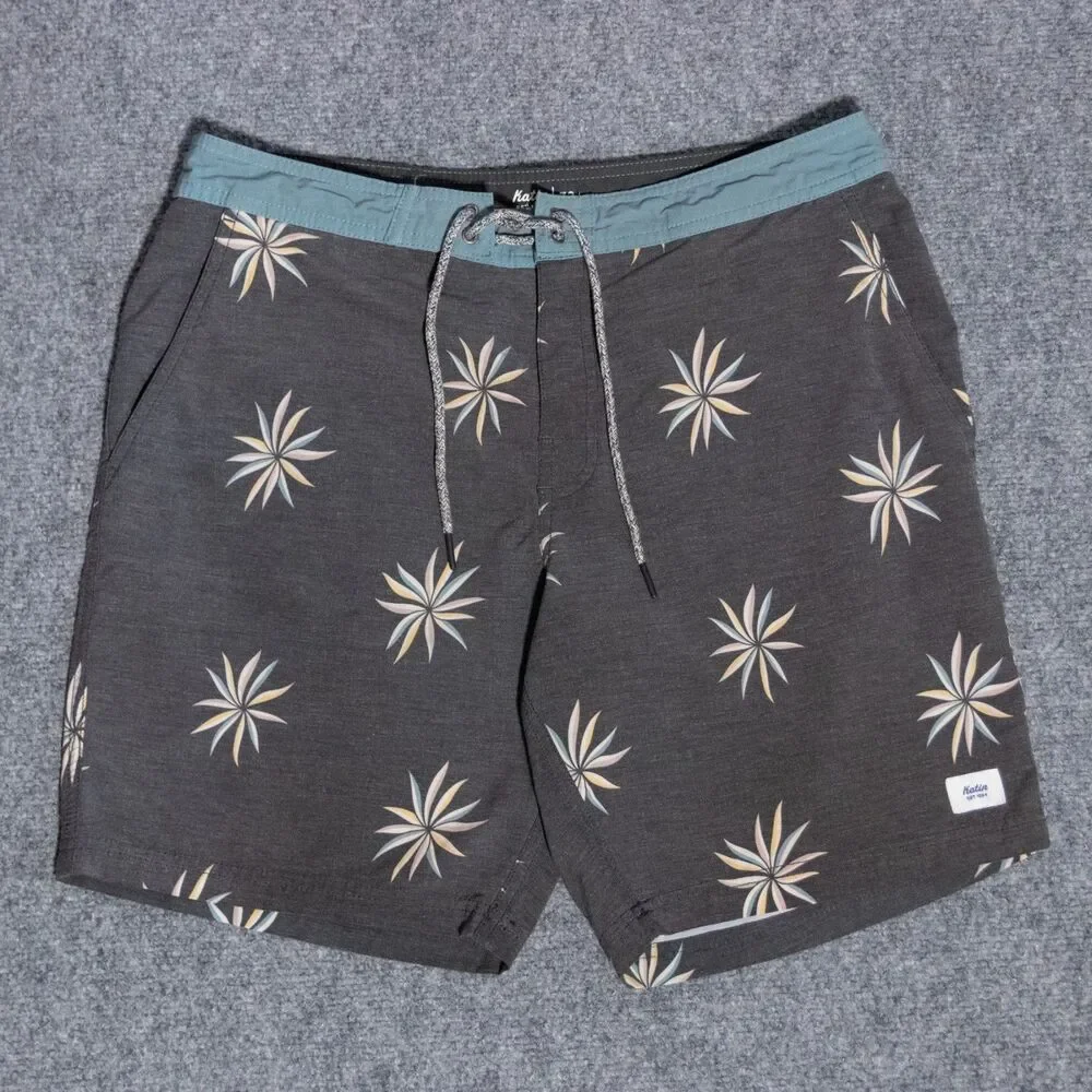 Katin Valance Hybrid Swim Trunks Mens 32 Gray Floral Board Shorts 7.5